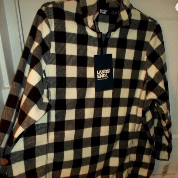 Lands' End Men's Black and White Plaid Sweatshirt - Picture 3 of 5